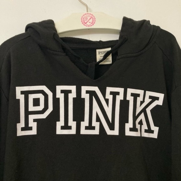 Victoria’s Secret Pink Logo Hoodie Oversized Campus Pullover Black Size Small - Picture 11 of 17